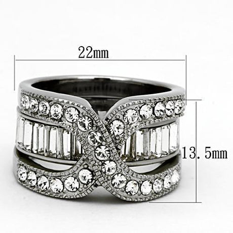 High polished (no plating) Stainless Steel Ring with Top Grade Crystal  in Clear