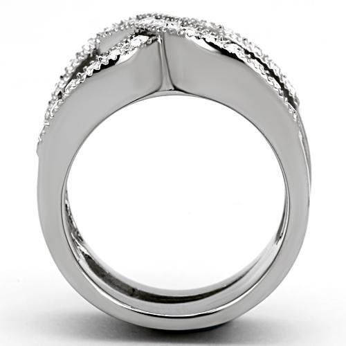 High polished (no plating) Stainless Steel Ring with Top Grade Crystal  in Clear