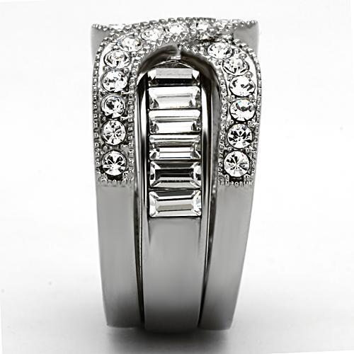 High polished (no plating) Stainless Steel Ring with Top Grade Crystal  in Clear
