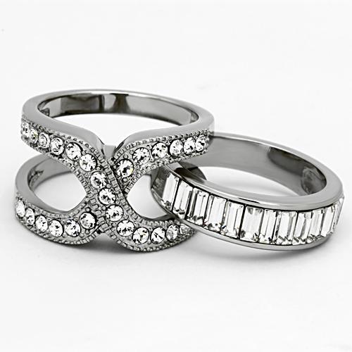 High polished (no plating) Stainless Steel Ring with Top Grade Crystal  in Clear