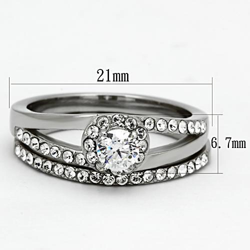 High polished (no plating) Stainless Steel Ring with AAA Grade CZ  in Clear