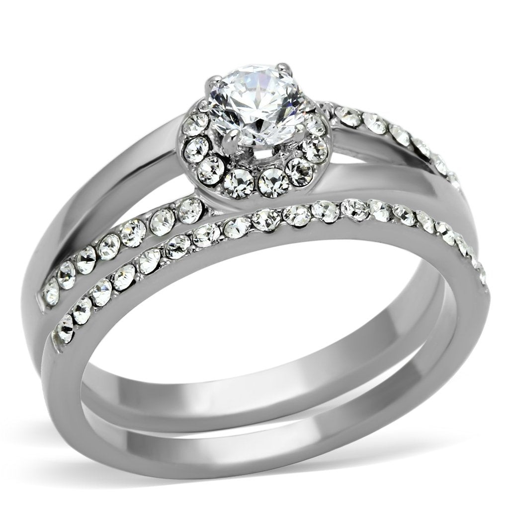High polished (no plating) Stainless Steel Ring with AAA Grade CZ  in Clear