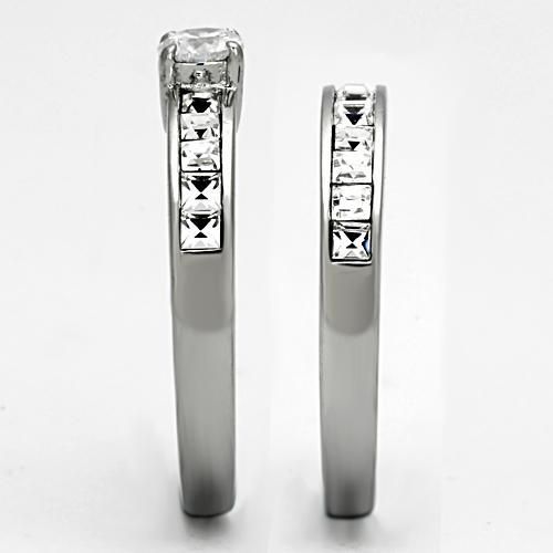 High polished (no plating) Stainless Steel Ring with AAA Grade CZ  in Clear