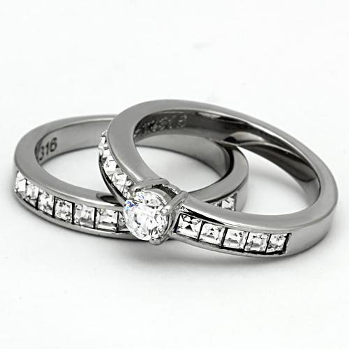 High polished (no plating) Stainless Steel Ring with AAA Grade CZ  in Clear