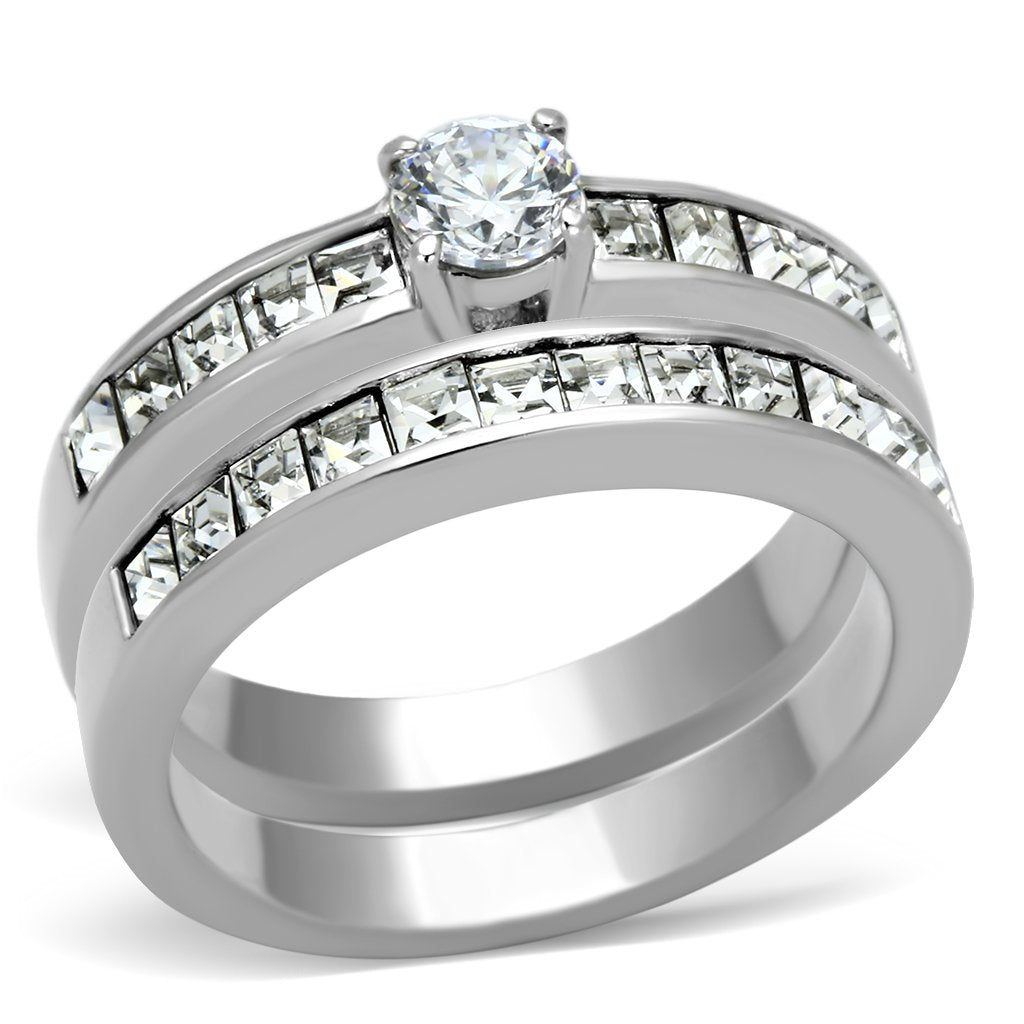 High polished (no plating) Stainless Steel Ring with AAA Grade CZ  in Clear