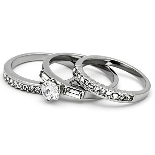 High polished (no plating) Stainless Steel Ring with AAA Grade CZ  in Clear