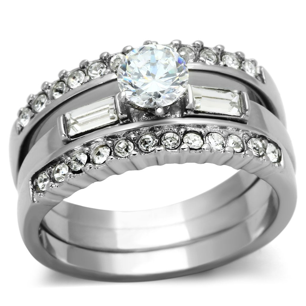 High polished (no plating) Stainless Steel Ring with AAA Grade CZ  in Clear