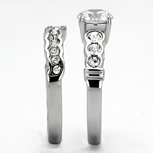 High polished (no plating) Stainless Steel Ring with AAA Grade CZ  in Clear
