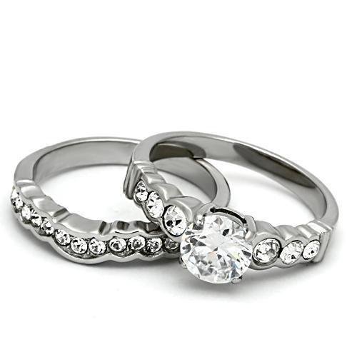 High polished (no plating) Stainless Steel Ring with AAA Grade CZ  in Clear
