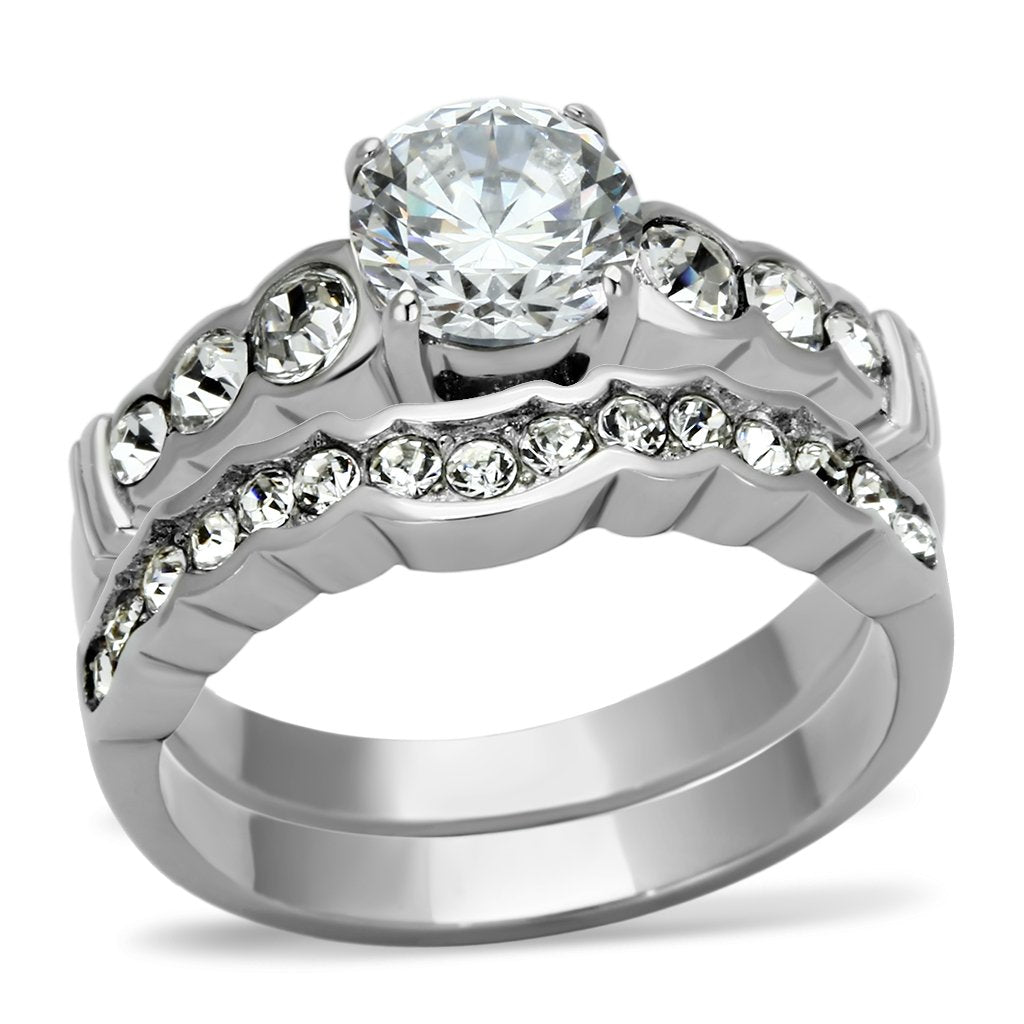 High polished (no plating) Stainless Steel Ring with AAA Grade CZ  in Clear
