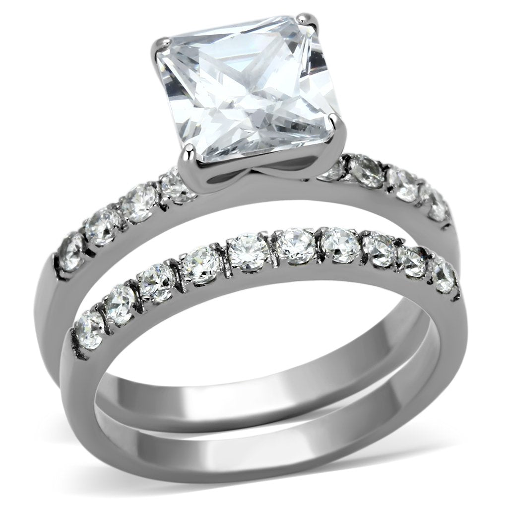 High polished (no plating) Stainless Steel Ring with AAA Grade CZ  in Clear