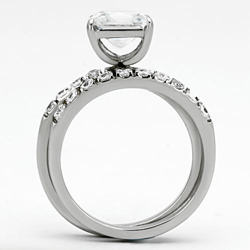 High polished (no plating) Stainless Steel Ring with AAA Grade CZ  in Clear
