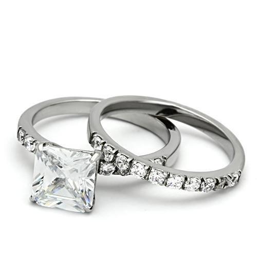 High polished (no plating) Stainless Steel Ring with AAA Grade CZ  in Clear