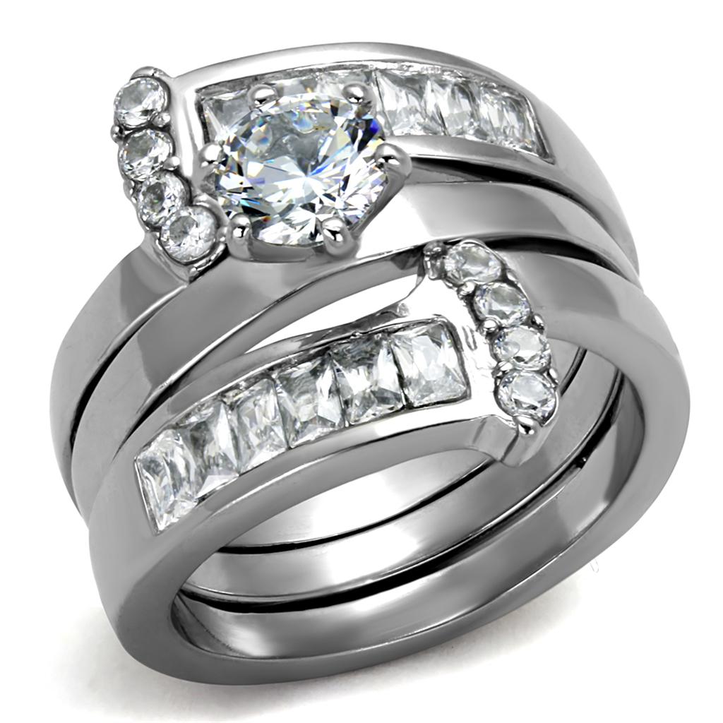 High polished (no plating) Stainless Steel Ring with AAA Grade CZ  in Clear