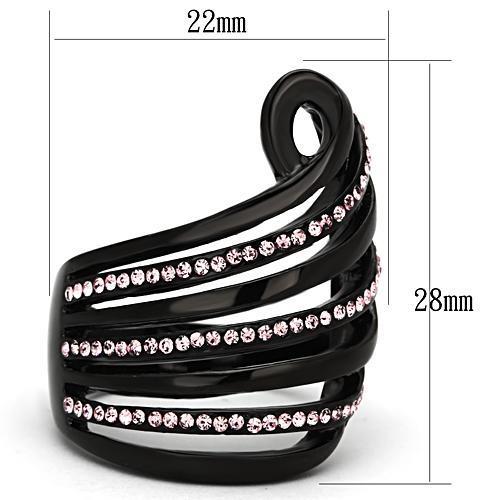 IP Black(Ion Plating) Stainless Steel Ring with Top Grade Crystal  in Light Rose