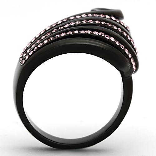 IP Black(Ion Plating) Stainless Steel Ring with Top Grade Crystal  in Light Rose