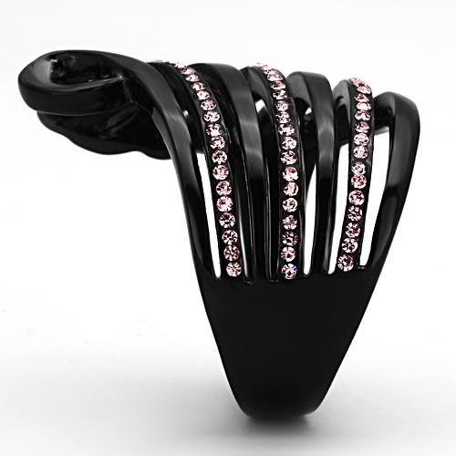 IP Black(Ion Plating) Stainless Steel Ring with Top Grade Crystal  in Light Rose