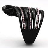 IP Black(Ion Plating) Stainless Steel Ring with Top Grade Crystal  in Light Rose