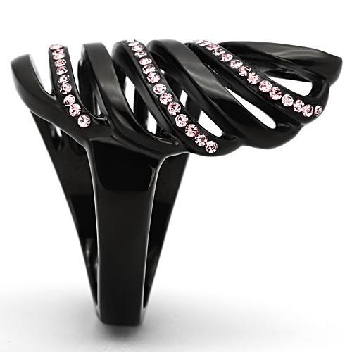 IP Black(Ion Plating) Stainless Steel Ring with Top Grade Crystal  in Light Rose