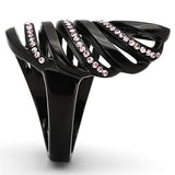 IP Black(Ion Plating) Stainless Steel Ring with Top Grade Crystal  in Light Rose