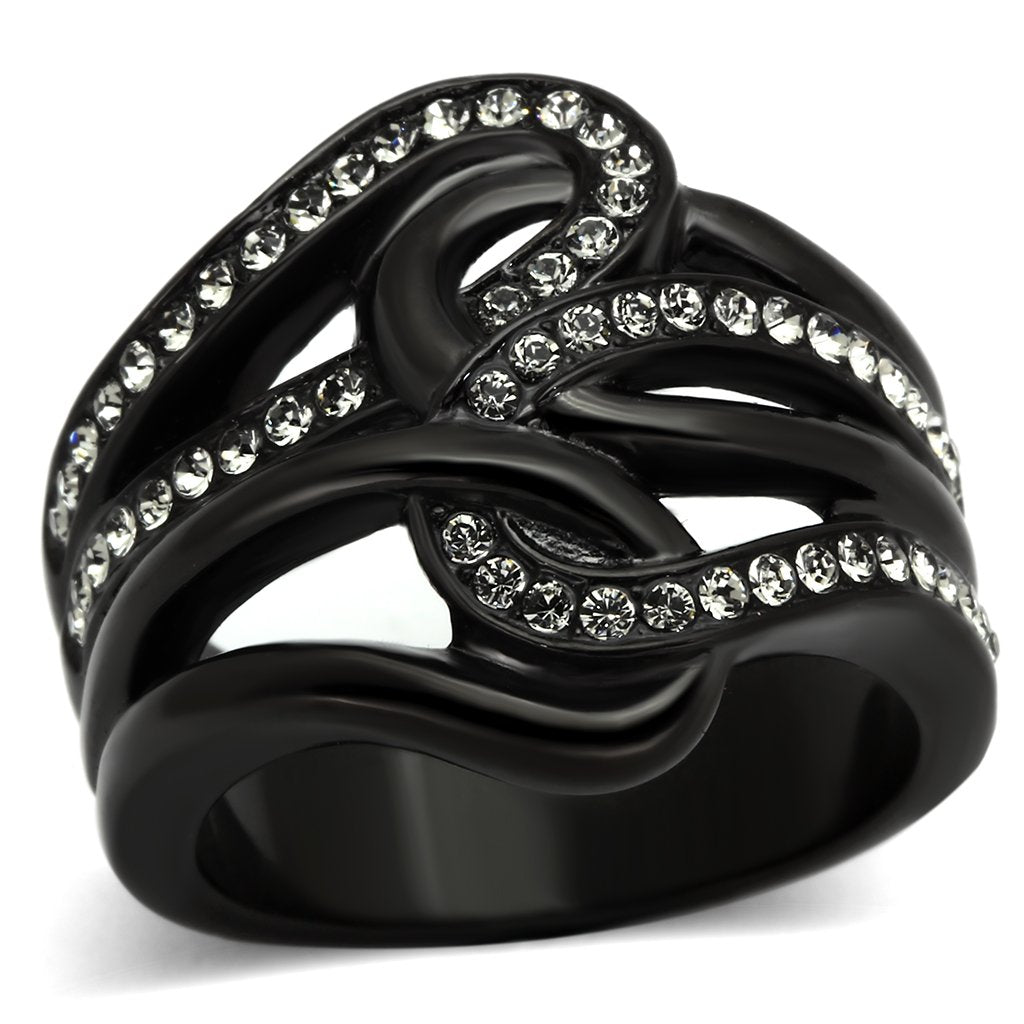IP Black(Ion Plating) Stainless Steel Ring with Top Grade Crystal  in Black Diamond