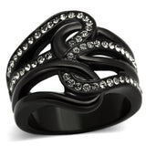 IP Black(Ion Plating) Stainless Steel Ring with Top Grade Crystal  in Black Diamond