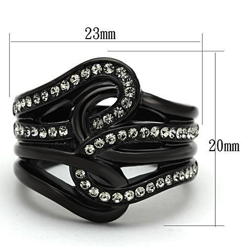 IP Black(Ion Plating) Stainless Steel Ring with Top Grade Crystal  in Black Diamond