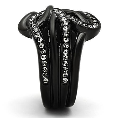 IP Black(Ion Plating) Stainless Steel Ring with Top Grade Crystal  in Black Diamond