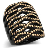 IP Black(Ion Plating) Stainless Steel Ring with Top Grade Crystal  in Metallic Light Gold