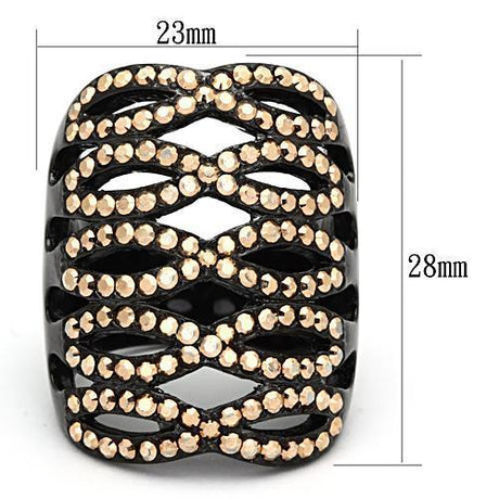 IP Black(Ion Plating) Stainless Steel Ring with Top Grade Crystal  in Metallic Light Gold