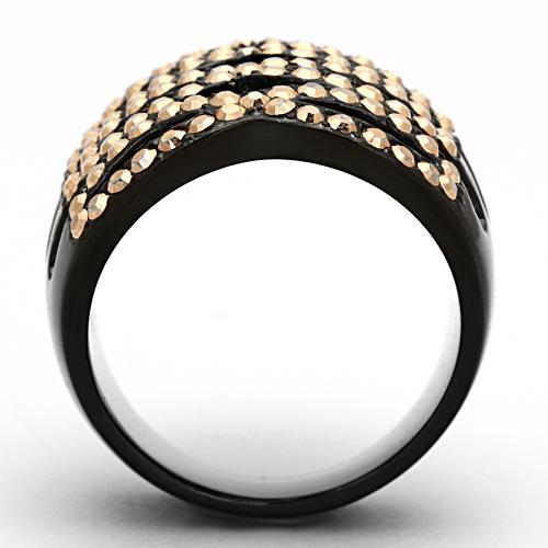 IP Black(Ion Plating) Stainless Steel Ring with Top Grade Crystal  in Metallic Light Gold