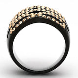 IP Black(Ion Plating) Stainless Steel Ring with Top Grade Crystal  in Metallic Light Gold