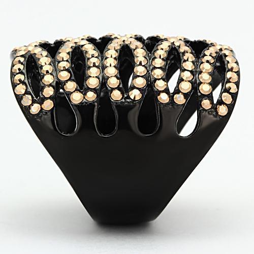 IP Black(Ion Plating) Stainless Steel Ring with Top Grade Crystal  in Metallic Light Gold