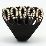 IP Black(Ion Plating) Stainless Steel Ring with Top Grade Crystal  in Metallic Light Gold