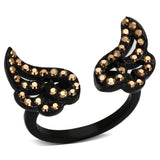 IP Black(Ion Plating) Stainless Steel Ring with Top Grade Crystal  in Metallic Light Gold