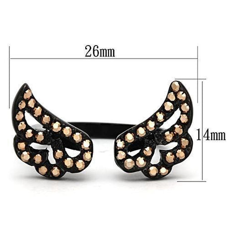 IP Black(Ion Plating) Stainless Steel Ring with Top Grade Crystal  in Metallic Light Gold