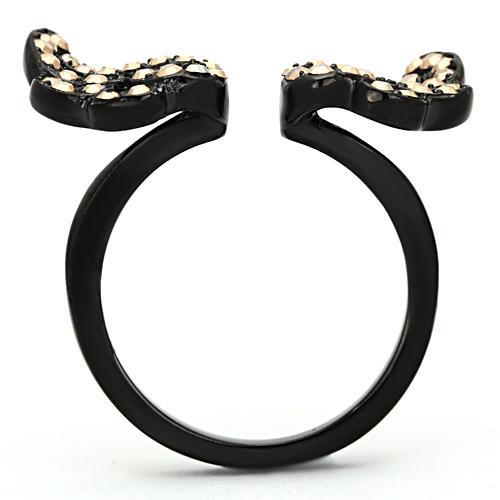 IP Black(Ion Plating) Stainless Steel Ring with Top Grade Crystal  in Metallic Light Gold