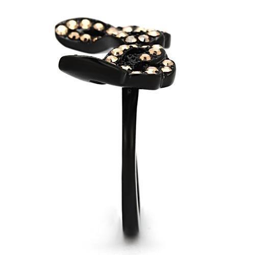 IP Black(Ion Plating) Stainless Steel Ring with Top Grade Crystal  in Metallic Light Gold