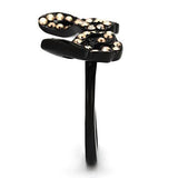 IP Black(Ion Plating) Stainless Steel Ring with Top Grade Crystal  in Metallic Light Gold