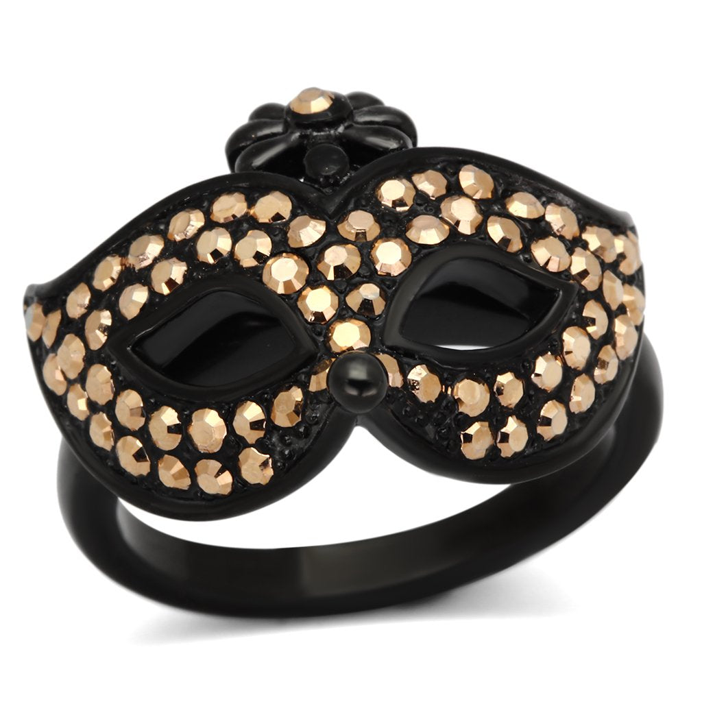 IP Black(Ion Plating) Stainless Steel Ring with Top Grade Crystal  in Metallic Light Gold