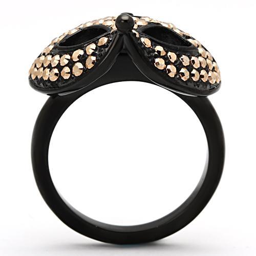 IP Black(Ion Plating) Stainless Steel Ring with Top Grade Crystal  in Metallic Light Gold