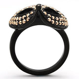 IP Black(Ion Plating) Stainless Steel Ring with Top Grade Crystal  in Metallic Light Gold