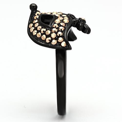 IP Black(Ion Plating) Stainless Steel Ring with Top Grade Crystal  in Metallic Light Gold