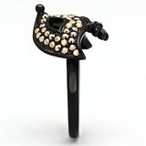 IP Black(Ion Plating) Stainless Steel Ring with Top Grade Crystal  in Metallic Light Gold