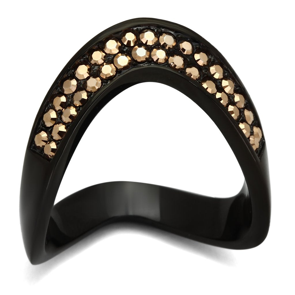 IP Black(Ion Plating) Stainless Steel Ring with Top Grade Crystal  in Metallic Light Gold
