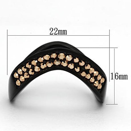 IP Black(Ion Plating) Stainless Steel Ring with Top Grade Crystal  in Metallic Light Gold