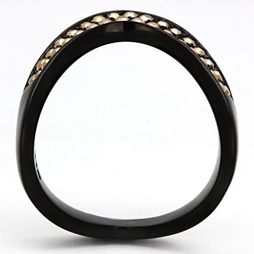 IP Black(Ion Plating) Stainless Steel Ring with Top Grade Crystal  in Metallic Light Gold