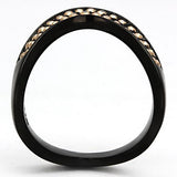 IP Black(Ion Plating) Stainless Steel Ring with Top Grade Crystal  in Metallic Light Gold