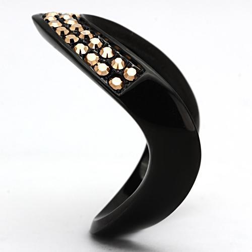 IP Black(Ion Plating) Stainless Steel Ring with Top Grade Crystal  in Metallic Light Gold