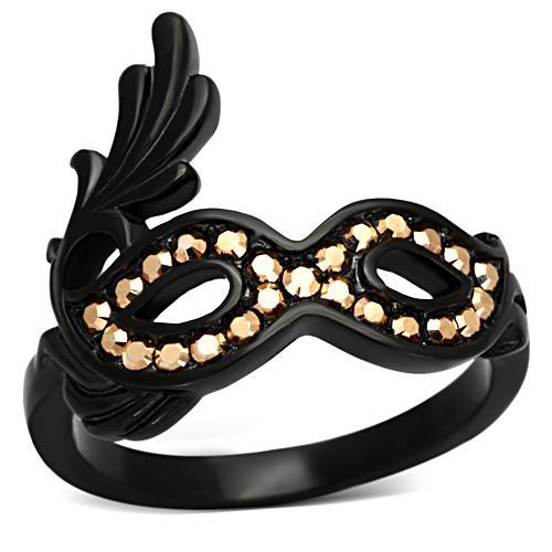 IP Black(Ion Plating) Stainless Steel Ring with Top Grade Crystal  in Metallic Light Gold